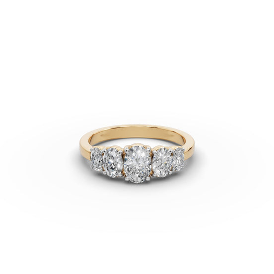 1.28 ct Oval Lab Grown Diamond Five Stone Ring in yellow gold, front view