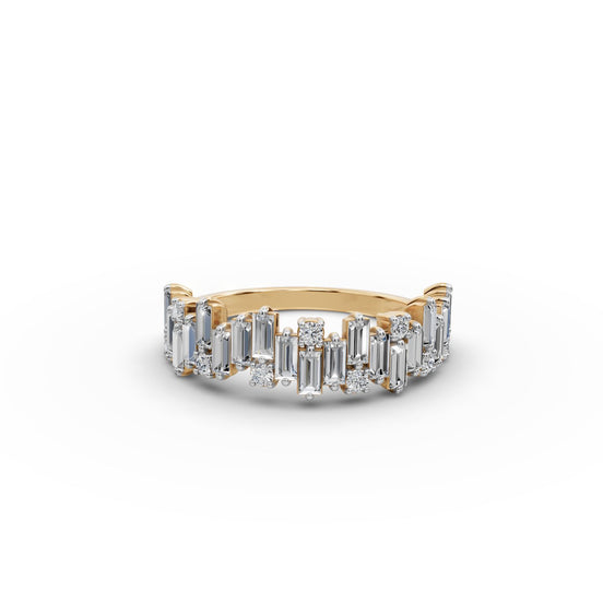 1.431 ct Baguette and Round Lab Grown Diamond Band in yellow gold, front view