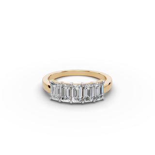 1.5 ct Emerald Lab Grown Diamond Five Stone Band in yellow gold, front view