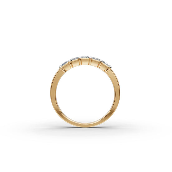 1.5 ct Emerald Lab Grown Diamond Five Stone Band in yellow gold, view 2