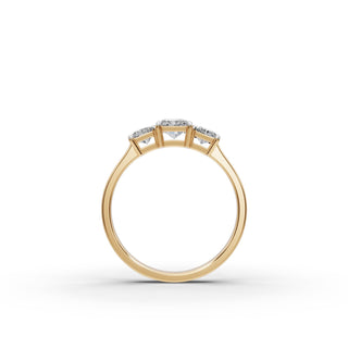 1.5 ct Radiant Lab Grown Diamond Three Stone Ring in yellow gold, view 2