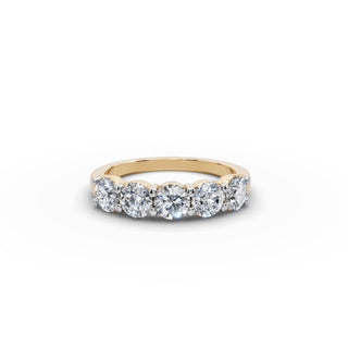 1.5 ct Round Lab Grown Diamond Five Stone Band in yellow gold, front view