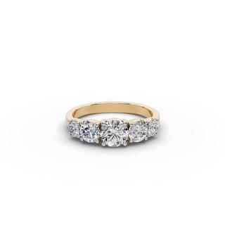 1.5 ct Round Lab Grown Diamond Five Stone Ring in yellow gold, front view