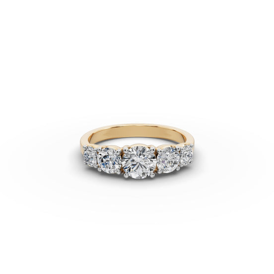 1.5 ct Round Lab Grown Diamond Five Stone Ring in yellow gold, front view