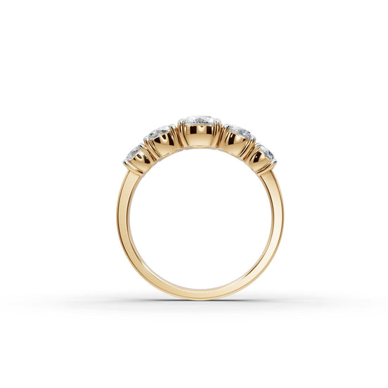 1.5 ct Round Lab Grown Diamond Five Stone Ring in yellow gold, view 2