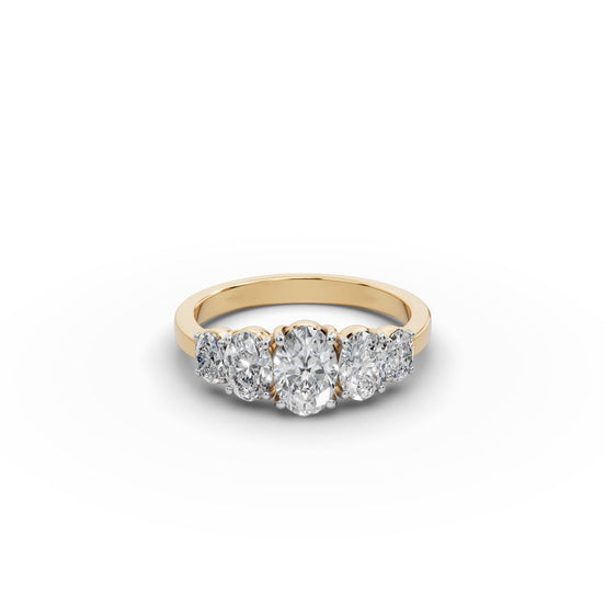 1.55 ct Oval Lab Grown Diamond Five Stone Ring in yellow gold, front view