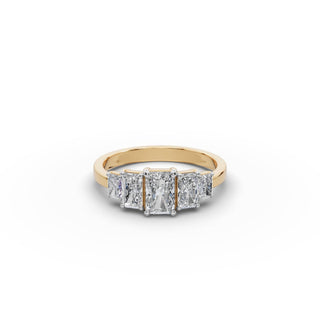 1.55 ct Radiant Lab Grown Diamond Five Stone Ring in yellow gold, front view