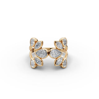 1.58 ct Pear Lab Grown Diamond Statement Ring with Marquise Accents in yellow gold, front view