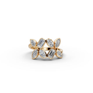 1.76 ct Emerald Lab Grown Diamond Statement Ring with Mixed Shape Accents in yellow gold, front view