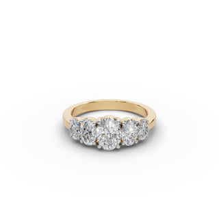 1.76 ct Oval Lab Grown Diamond Five Stone Ring in yellow gold, front view