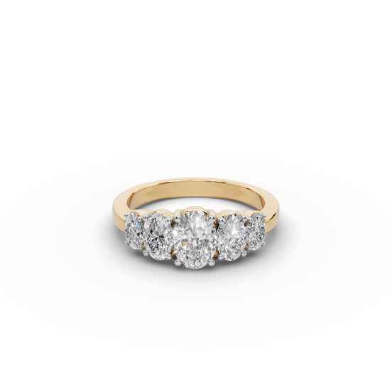 1.76 ct Oval Lab Grown Diamond Five Stone Ring in yellow gold, front view