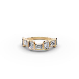 1.89 ct Emerald Lab Grown Diamond Five Stone Band in yellow gold, front view