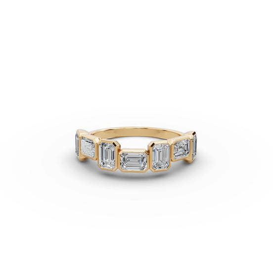 1.89 ct Emerald Lab Grown Diamond Five Stone Band in yellow gold, front view