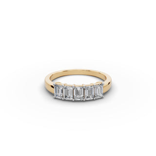 1 ct Emerald Lab Grown Diamond Five Stone Band in yellow gold, front view
