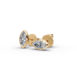 1 ct Marquise Lab Grown Diamond Six Prong Stud Earrings in yellow gold, front view