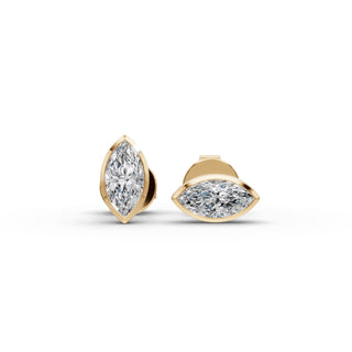 1 ct Marquise Lab Grown Diamond Six Prong Stud Earrings in yellow gold, view 2