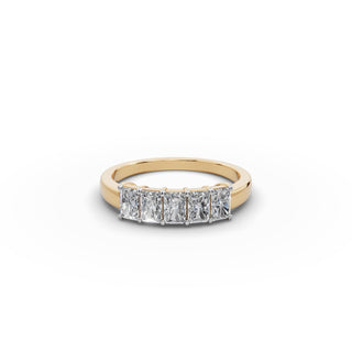 1 ct Radiant Lab Grown Diamond Five Stone Band in yellow gold, front view
