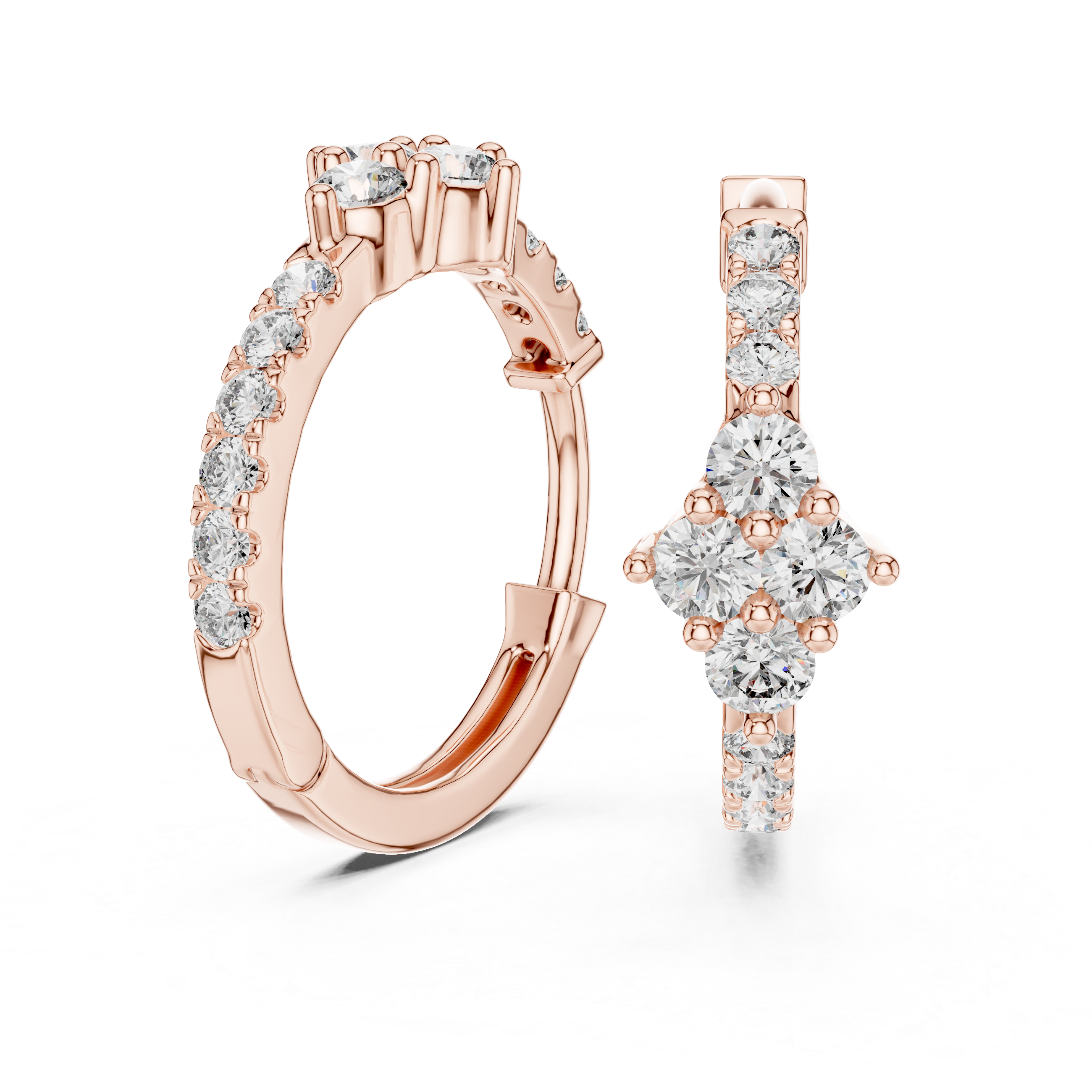 Diamond cluster hoop earrings with floral inspired design