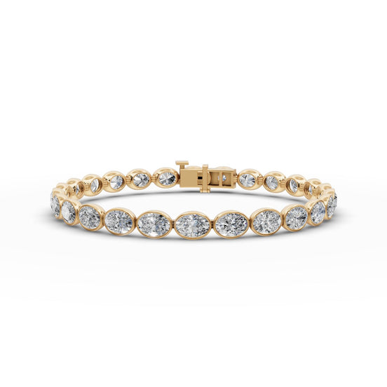 10.4 ct Oval Lab Grown Diamond Tennis Bracelet in yellow gold, front view