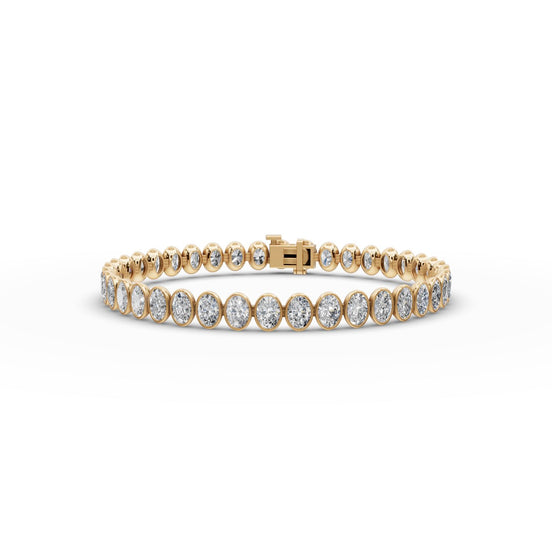 10 ct Oval Lab Grown Diamond Tennis Bracelet in yellow gold, front view