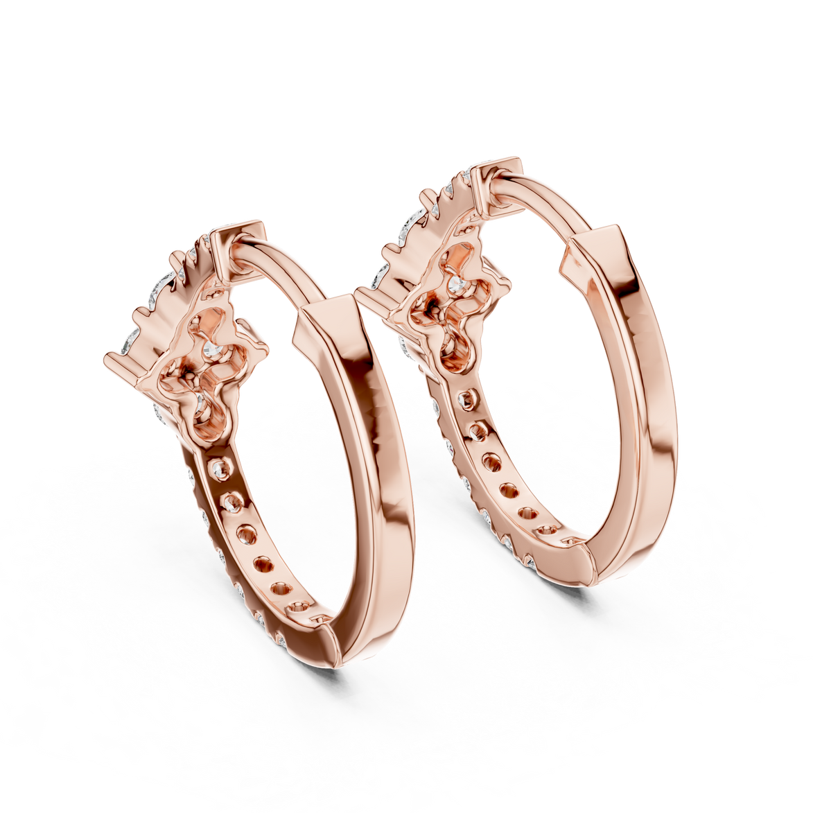 Diamond cluster hoop earrings with floral inspired design