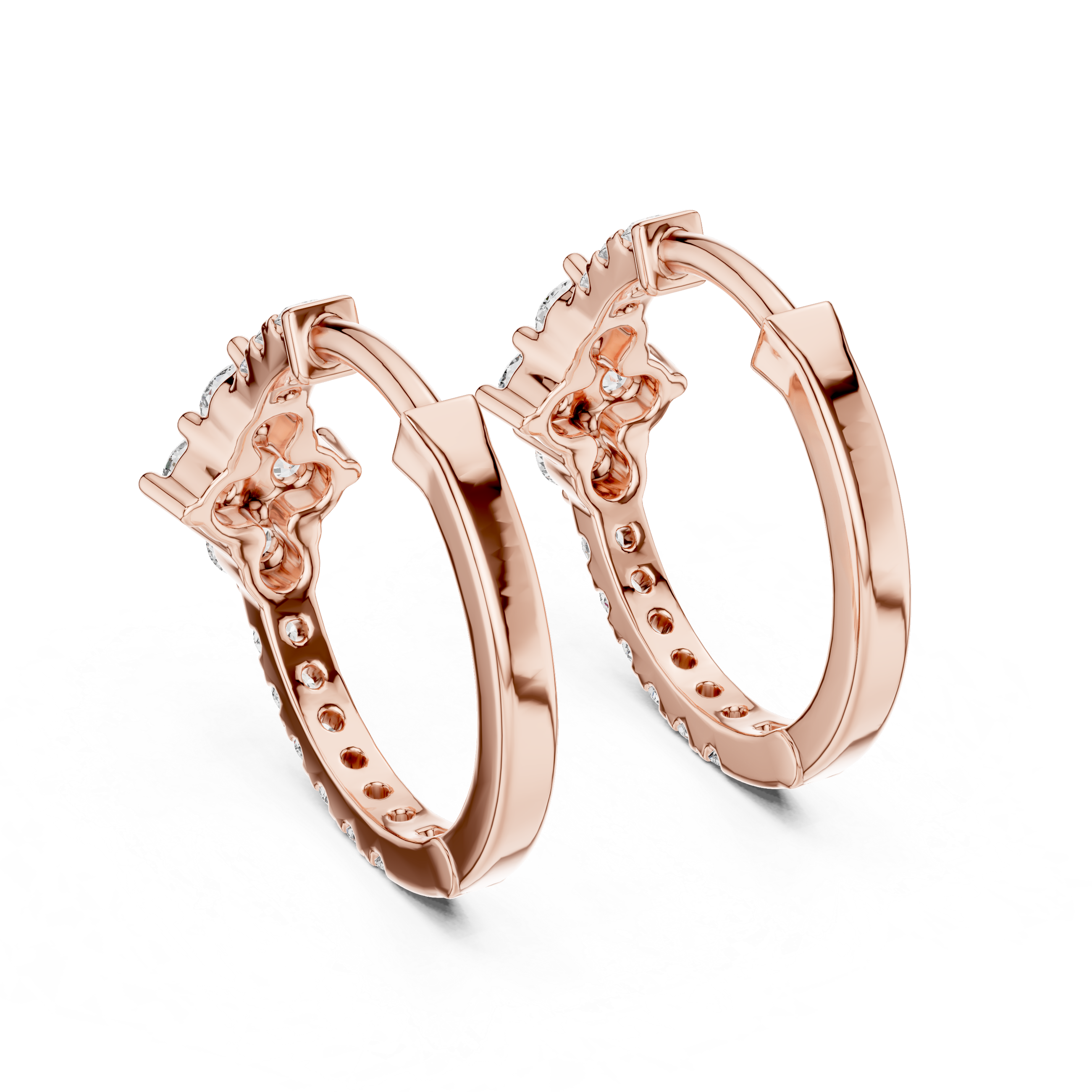 Diamond cluster hoop earrings with floral inspired design