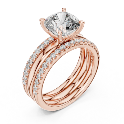 cushion diamond triple-row engagement ring in rose gold
