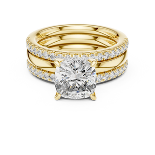 cushion diamond triple-row engagement ring in yellow gold
