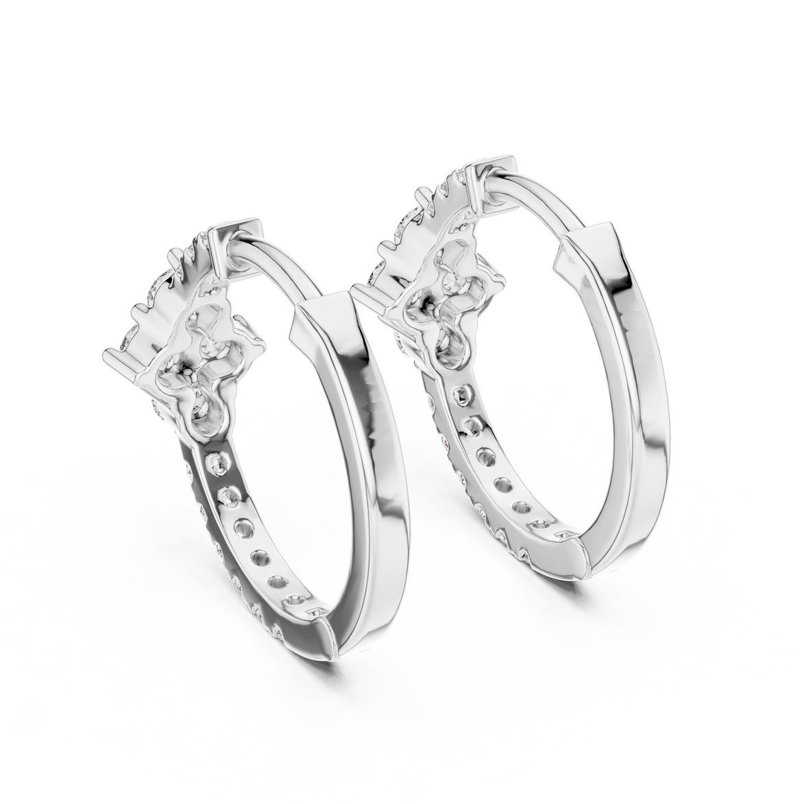 Diamond cluster hoop earrings with floral inspired design