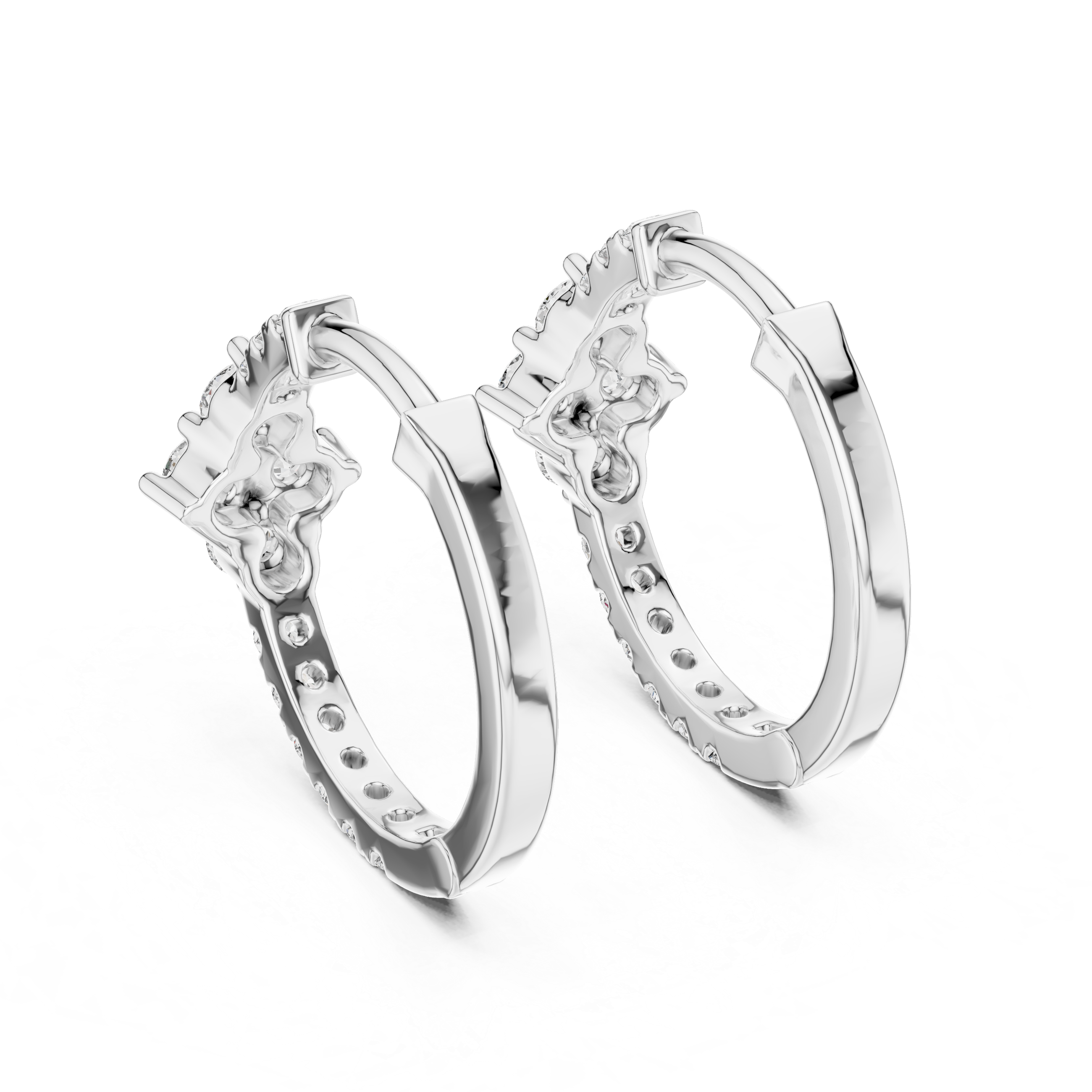 Diamond cluster hoop earrings with floral inspired design