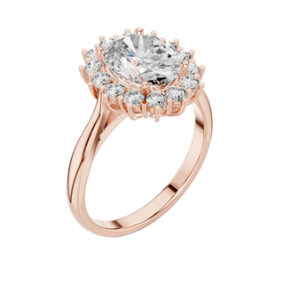 oval diamond scalloped halo engagement ring in rose gold
