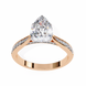 Rose gold ring with a pear-shaped diamond on a white background