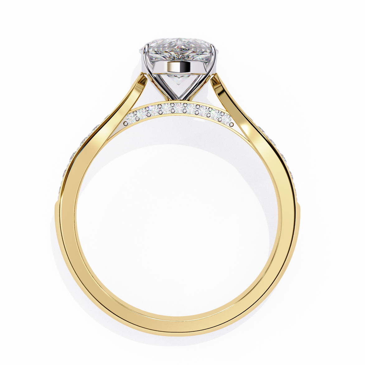 Gold ring with a diamond on a white background