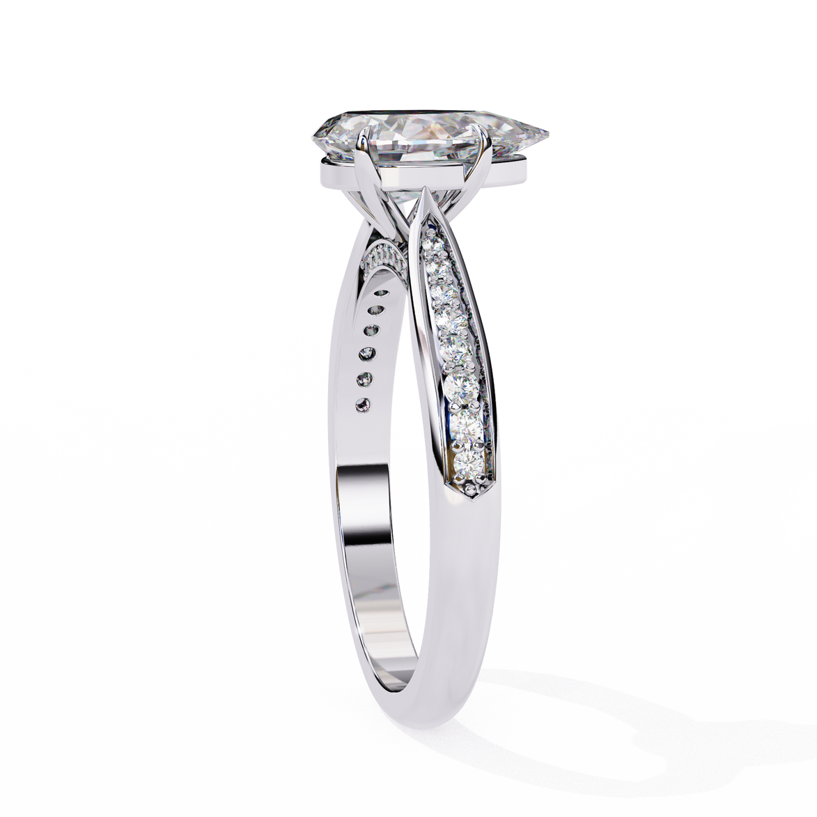 Silver ring with a diamond on a white background