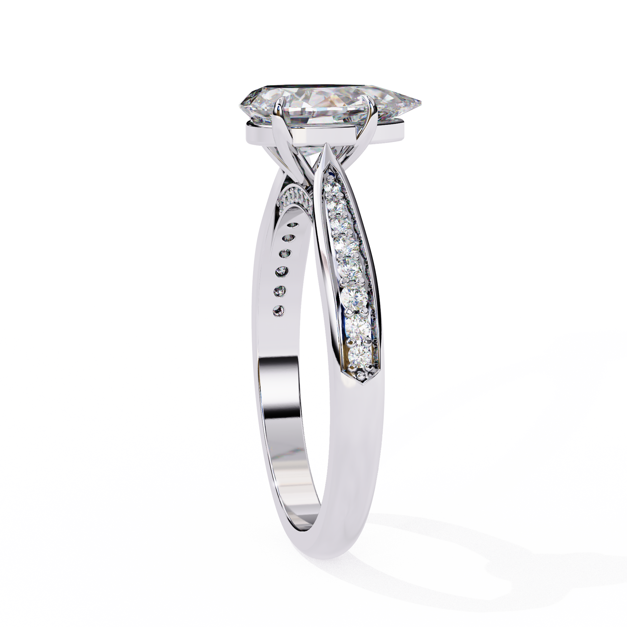 Silver ring with a diamond on a white background