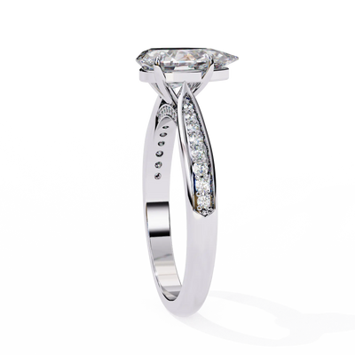 Silver ring with a diamond on a white background