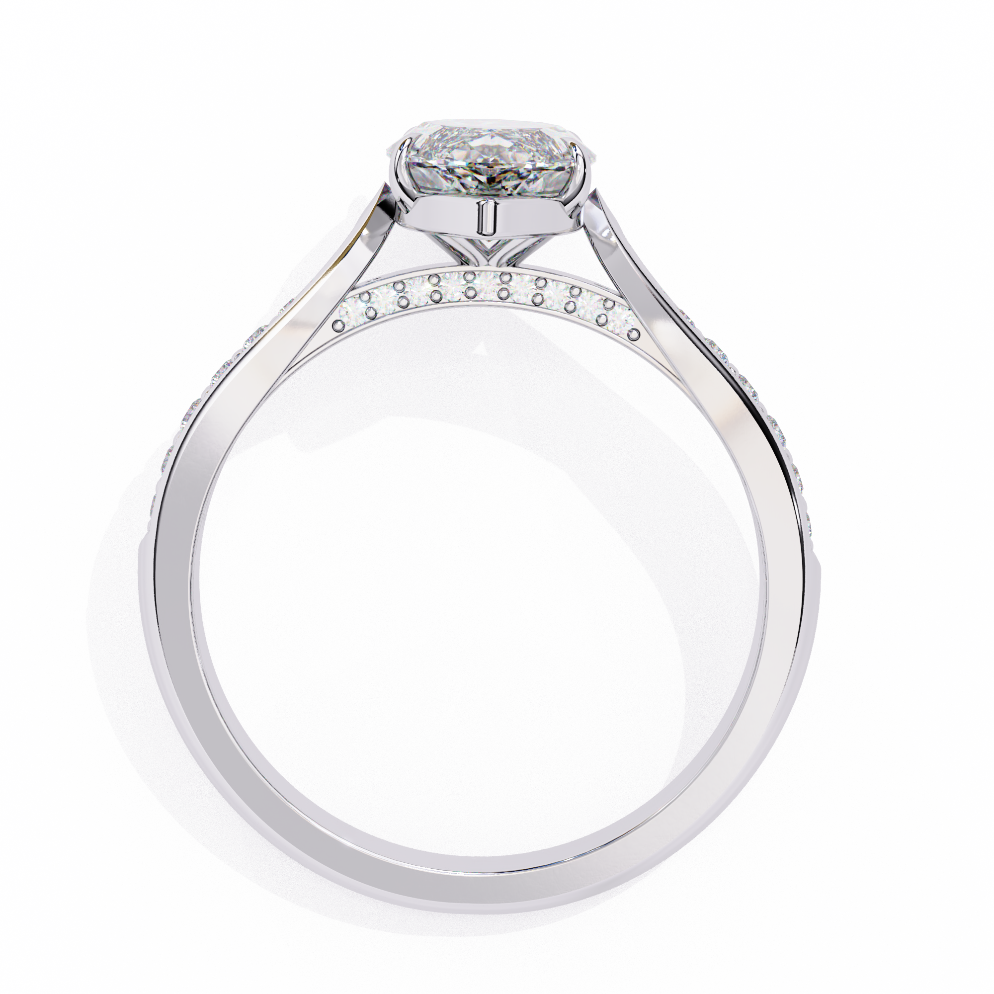 Silver ring with a diamond on a white background