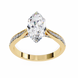 Gold ring with a pear-shaped diamond on a white background