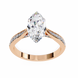 Rose gold ring with a pear-shaped diamond on a white background