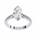 Diamond ring with a pear-shaped center stone on a white background