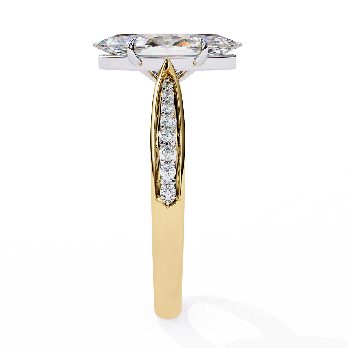 Gold and silver ring with a diamond on a white background