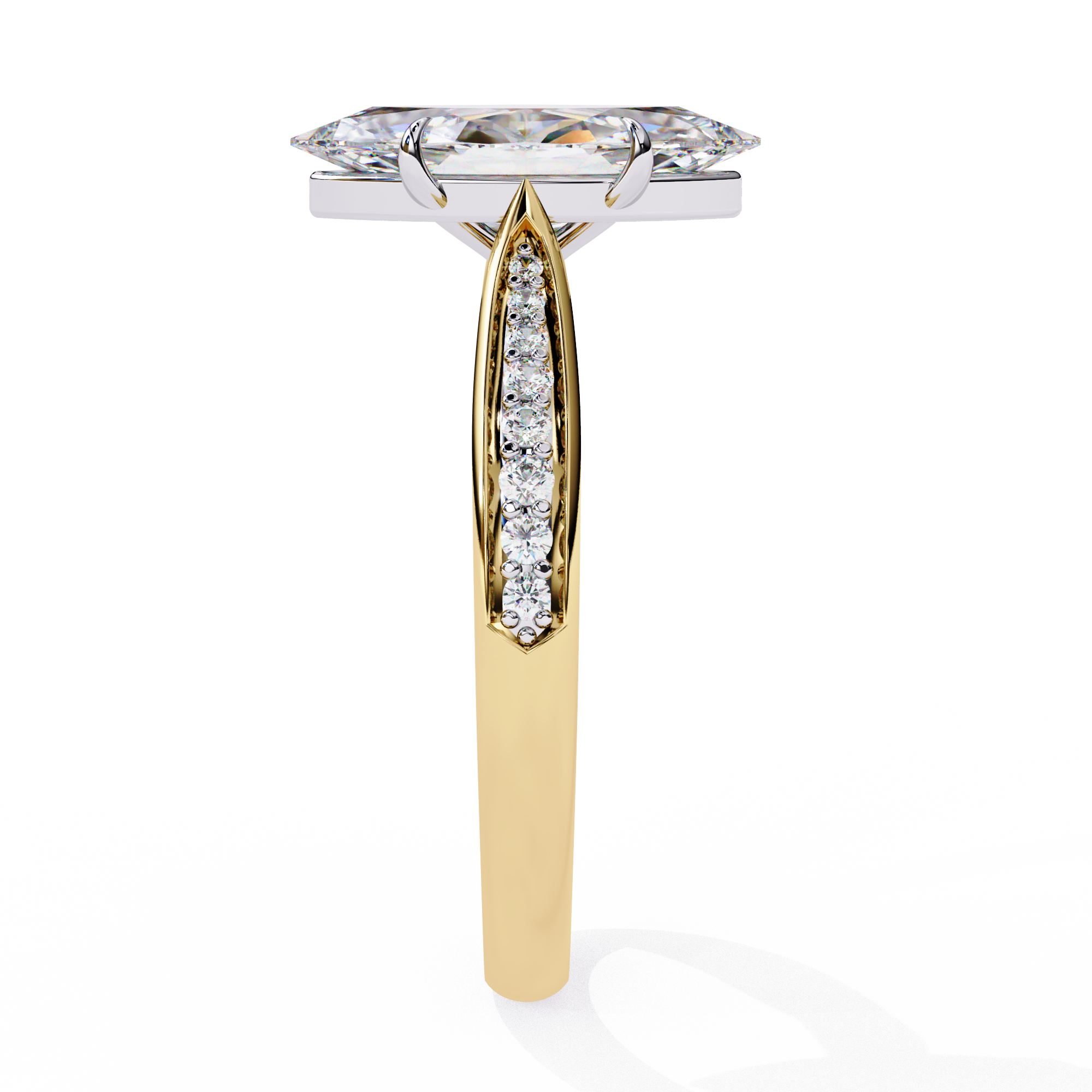 Gold and silver ring with a diamond on a white background