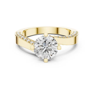 round diamond crossover pavé ring in yellow gold
