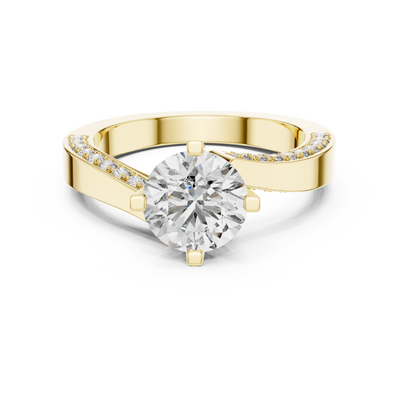 round diamond crossover pavé ring in yellow gold
