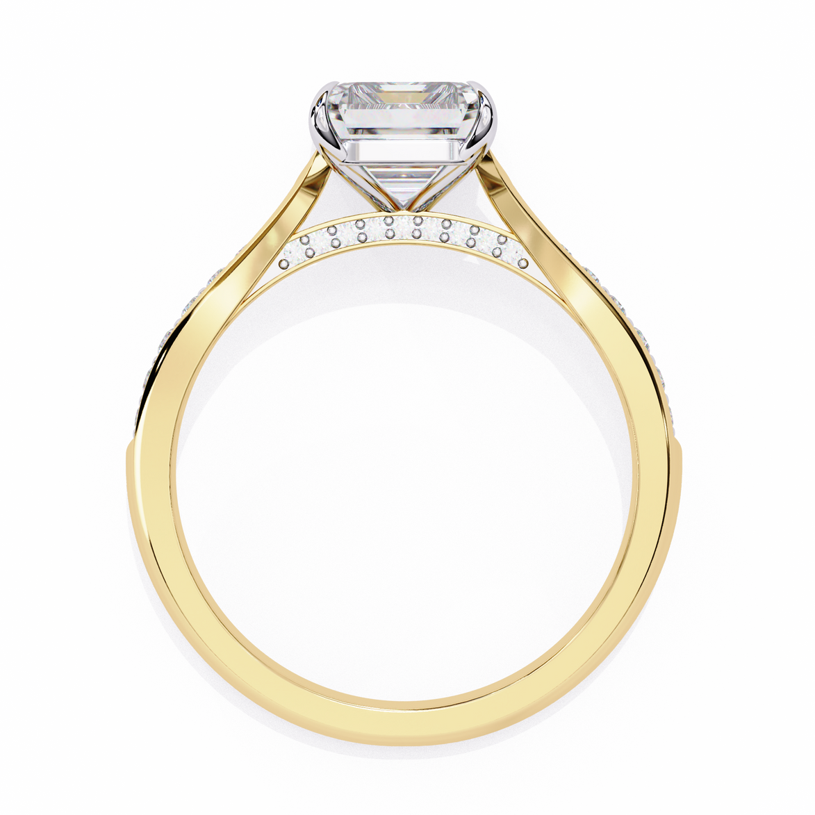 Gold ring with a diamond on a white background