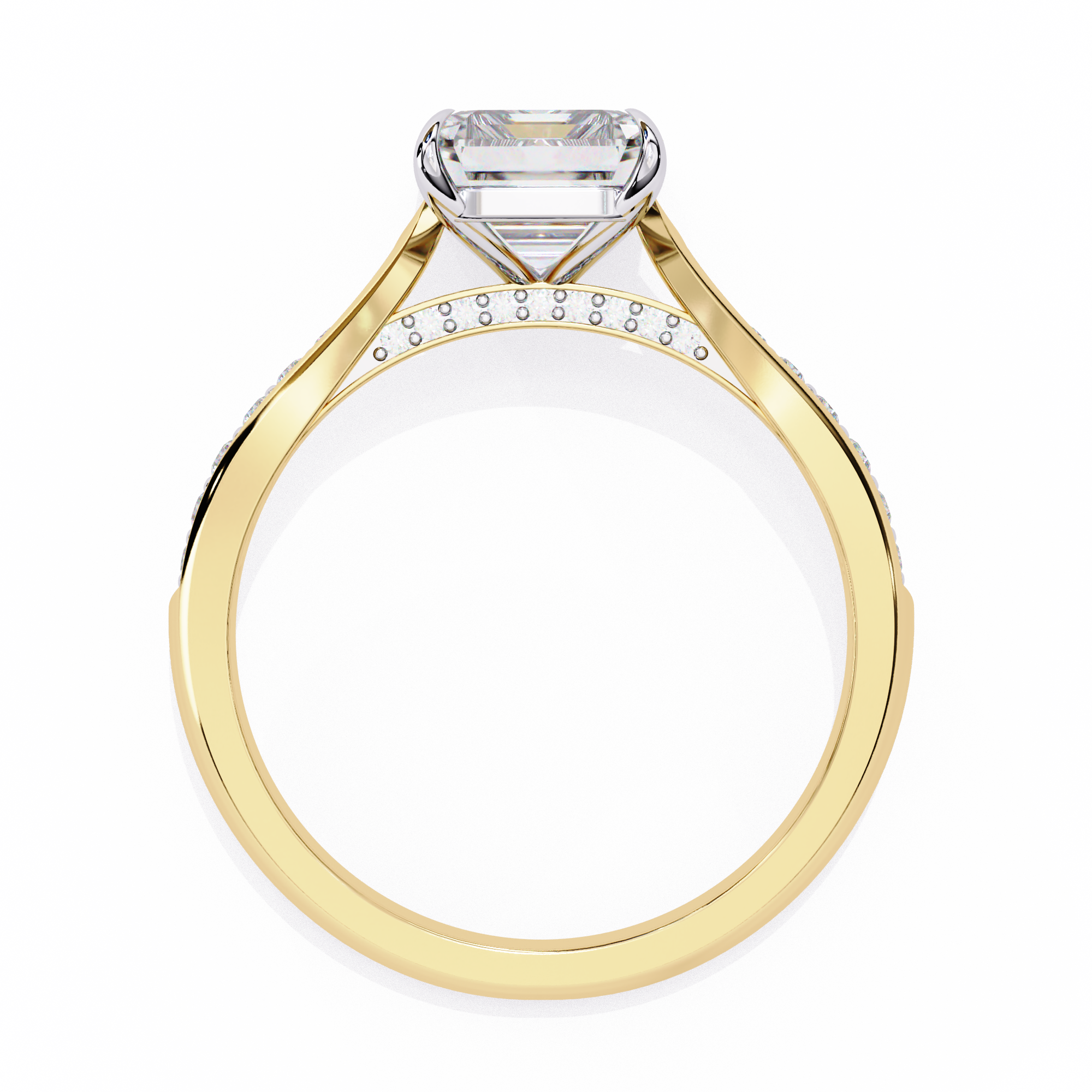 Gold ring with a diamond on a white background
