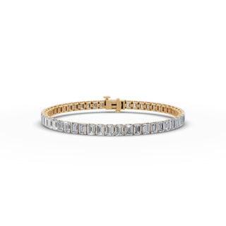 12.42 ct Emerald Lab Grown Diamond Tennis Bracelet in yellow gold, front view