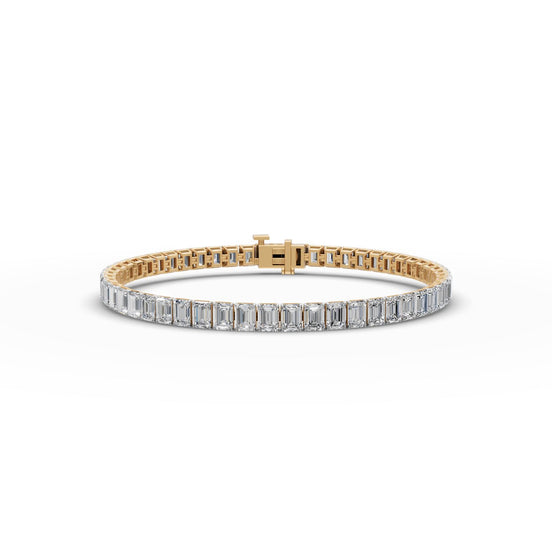 12.42 ct Emerald Lab Grown Diamond Tennis Bracelet in yellow gold, front view