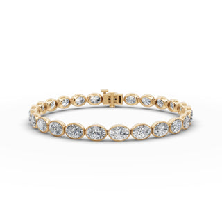 12.5 ct Oval Lab Grown Diamond Tennis Bracelet in yellow gold, front view