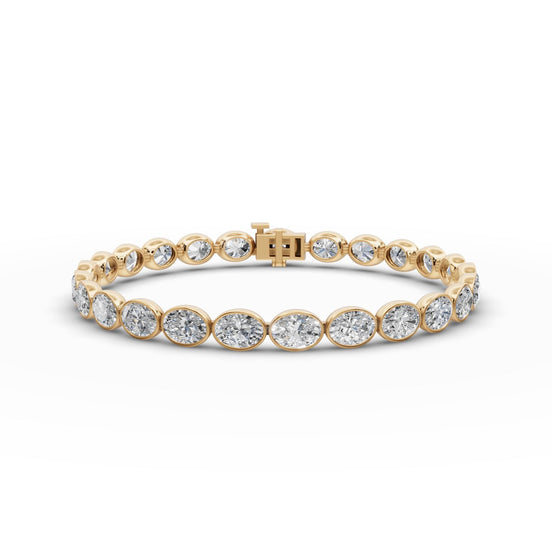 12.5 ct Oval Lab Grown Diamond Tennis Bracelet in yellow gold, front view